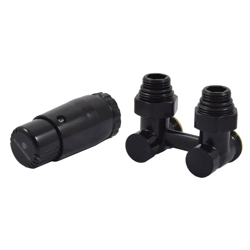Комплект узла нижнего подкл SCHLOSSER угловой STANDARD 3/4" (Ral 9005) с термогол. М30х1,5, ниппеля 1/2"Х3/4"