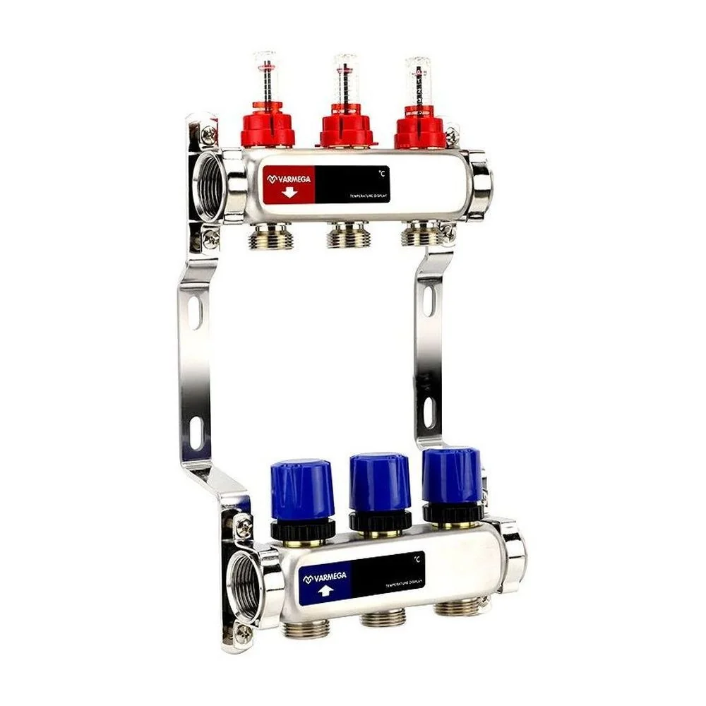 Группа коллекторная с расх. VARMEGA VM15103 ВР 1", под 130 насос, на 3 конт. 3/4" EK, нерж. сталь