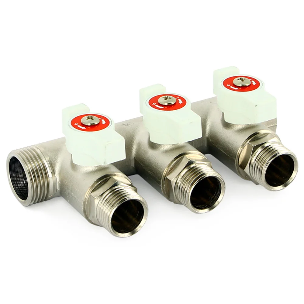 Коллектор Uni-Fitt НВ 3/4"х2 вых 1/2" 40 мм с кранами, никелированный