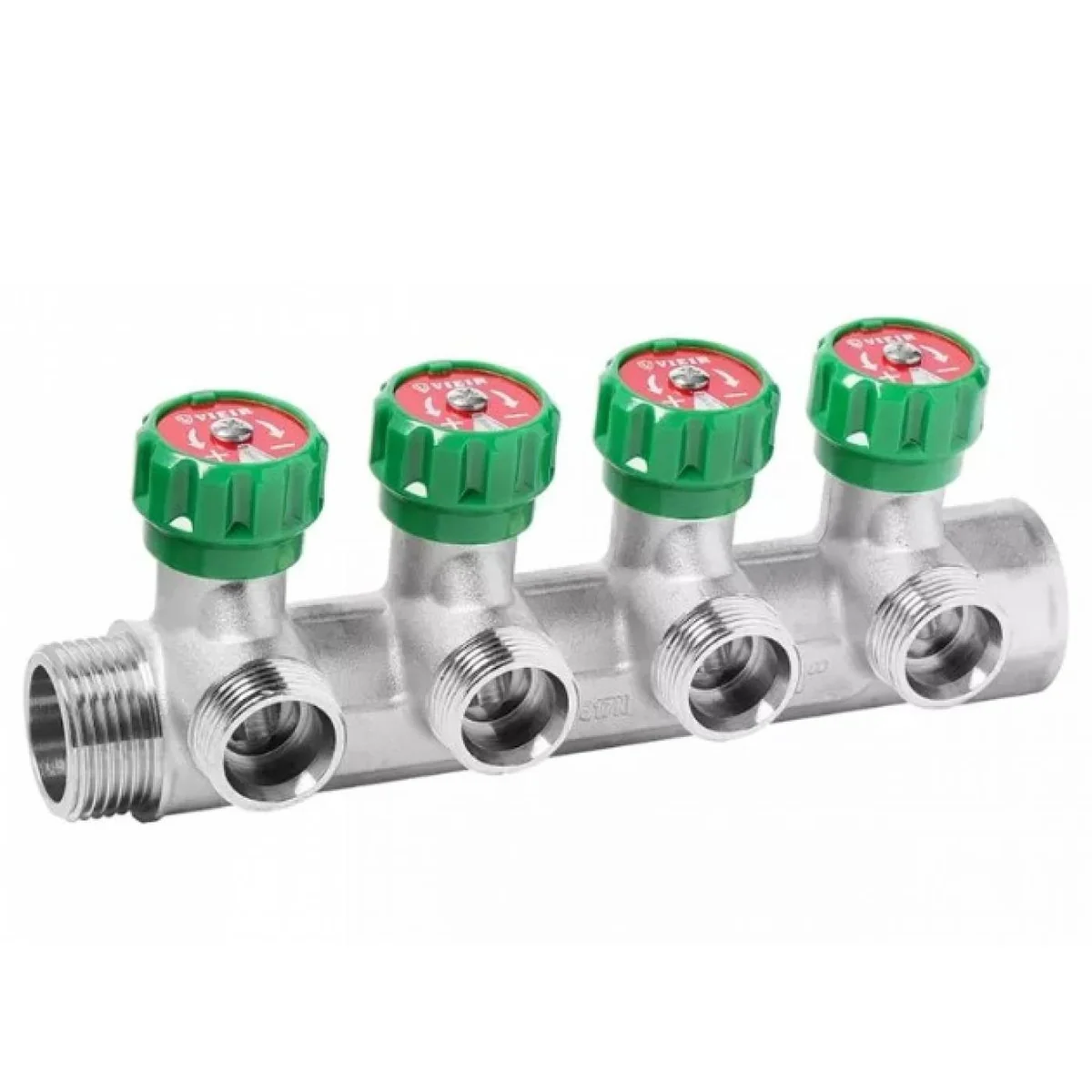 Коллектор VIEIR латунный с регулирующими вентилями 1"x3/4"- 4 вых. VR526-4