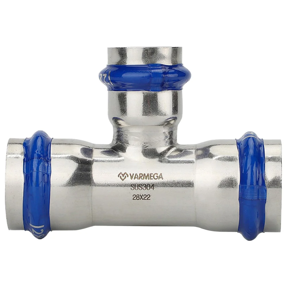 Тройник VARMEGA раструбный Inox Press переходной 28x22x28